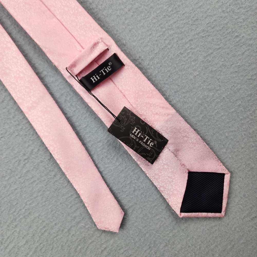 Hi Tie Tie Mens One Size Pink Floral 100% Silk Wool Lined Slim Necktie